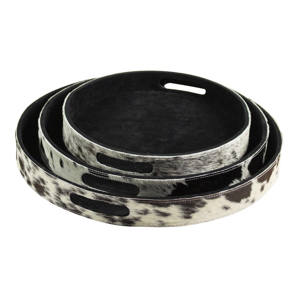 Serving Tray Cowhide  Black and White  Round MDF 47x47x5cm/40