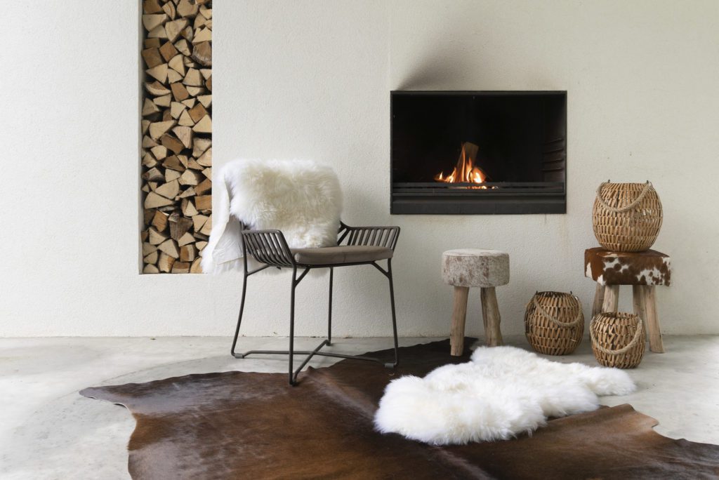 Cowhide rugs, a popular decorating option for a cozy home