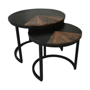 Coffee Table Ronin Set of 2 –  ø60×45/ø45×40 – Natural/Black – Mangohout/metal