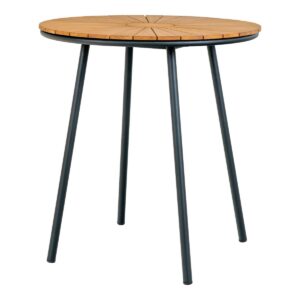 Cleveland Café Table – Café Table, teak table top, natural, black legs, ø70×74 cm