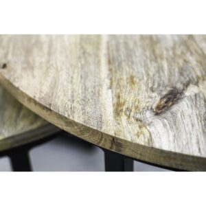 2-delige Salontafelset Ronin – ø60 cm – mangohout/ijzer – naturel