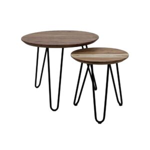 Swiss Edge Round Table set of 2 – ø60 – acaciawood/iron