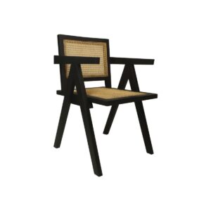 Chaise de salle à manger – 56x52x83 – Noir/Naturel – Acajou/rotan