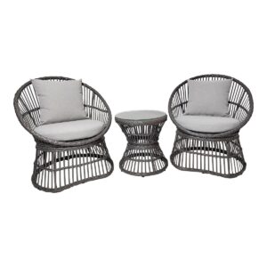 Natal Lounge Set – Lounge Set, rattan, grey, incl. Cushions
