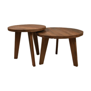 Coffee Tables Round Set of 2 – Ø60×43.5/Ø50×48.5 – Natural – Teak