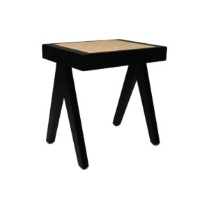 Decorative Stool  – 42x32x45 – Black/Natural – Mahogany/rotan