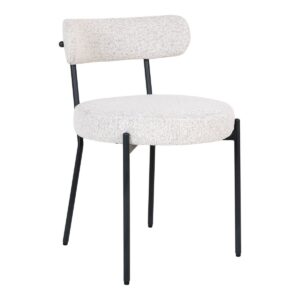 Badalona Dining Chair – Chaise de salle à manger, bouclé blanc avec pieds noirs, HN1270