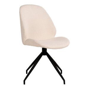 Chaise de salle à manger Monte Carlo – Chaise de salle à manger en bouclé avec base pivotante, blanche avec pieds noirs, HN1232