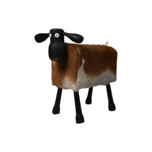 Sheep Shawn large – 58x34x62 – White/brown/Black – Teak/goat skin