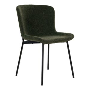 Maceda Dining Chair – Eetkamerstoel in bouclé, donkergroen met zwarte poten