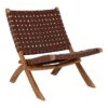 Chaise pliante Perugia - Chaise pliante Perugia en cuir, marron avec pieds en bois de teck clair