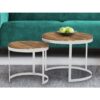 Coffee table set of 2 side table living room table round Austin metal frame old silver or black