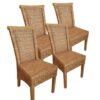 Dining room chairs set rattan chairs Perth 4 pieces brown seat cushions linen white