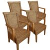 Dining room chairs set with armrests 4 pieces rattan chairs brown Perth