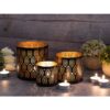 Candlestick set of 3 Masterbox 18x 3-piece lantern oriental tealight holder round black gold