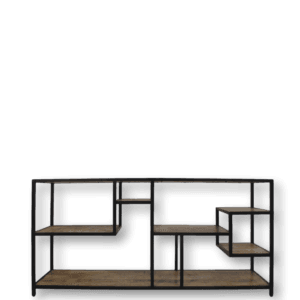 HSM Collection-Open Shelf Cabinet Levels-160x38x80-Natural/Black-Mango/Metal - Black, Mango, Natural, Wit, Wood, Mango, Metal, Wood