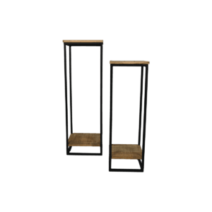 Plant stand - 30x30x90 - Natural/black - Mango wood/iron - Set of 2