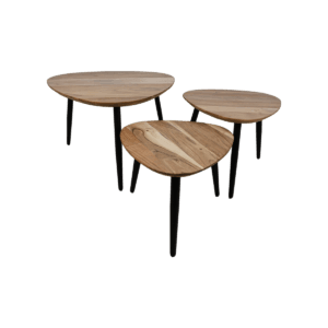 Coffee tables - ø70/ø50/ø45 - Acacia wood/iron - Set of 3 - Iron, Wit, Wood, Iron, Steel, Wood