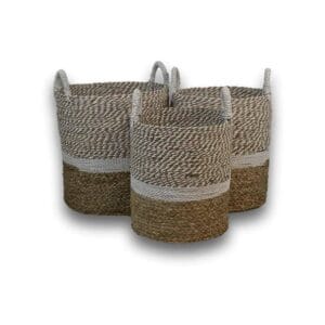 HSM Collection Basket Set Malibu S/3-ø42x45 / ø38x42 / ø34x39-Natural/White-Water Hyacinth - Natural, White, Natural, Water Hyacinth, Bed, Living HSM Collection Basket Set Malibu S/3-ø42x45 / ø38x42 / ø34x39-Natural/White-Water Hyacinth - Natural, White, Natural, Water Hyacinth, Bed, Living