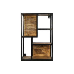 HSM Collection-Wall rack Levels -50x20x75-Natural/Black-Mango/Metal - Black, Mango, Natural, Wit, Wood, Mango, Metal, Wood