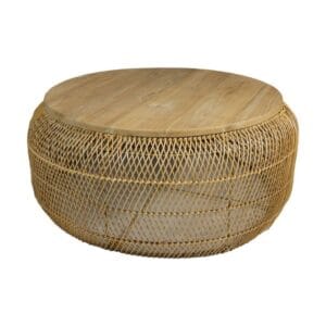 HSM Collection-Round Coffee Table -80x80x36-Natural-Rattan/Teak - Natural, Teak, Wit, Natural, Rattan, Teak, Living