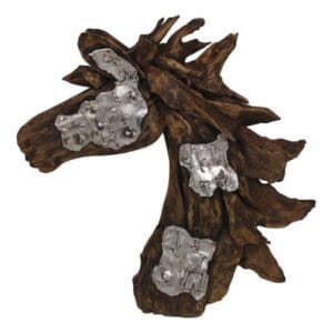 HSM Collection-Sculpture Horse Head-68x29x85-Brown/Grey-Teak/Metal - Brown, Grey, Natural, Red, Teak, Natural, Metal, Silver, Teak, Wood