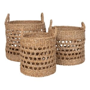 Balok Basket - Basket, seagrass, natural/black, set of 3 - Black, Brown, Natural, Natural, Seagrass
