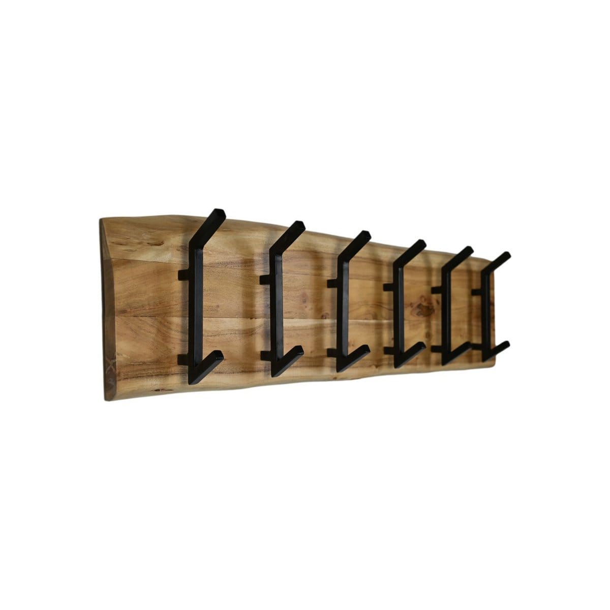 HSM Collection-Wall Coat Rack 6 Hooks-100x10x25-Natural/Black-Acacia/Metal