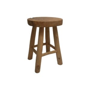 Decorative Stool Round - 30x30x42 - Natural - Teak - Fur, Natural, Teak, Wit, Wood, Teak, Wood, Teak