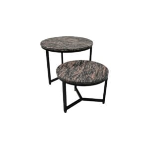 Round Coffee Table Set of 2 - ø60x45/ø45x34 - brown/Black - Marble - Black, Brown, Wit, Marble, Metal, Solid