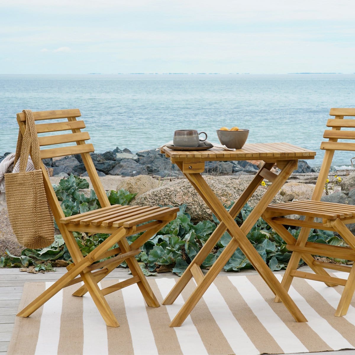 Cuenca Café set - Café set, 2 chairs and 1 table , teak, natural