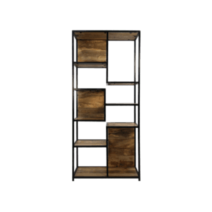 HSM Collection-Open Shelf Cabinet Levels-78x35x178-Natural/Black-Mango/Metal - Black, Mango, Natural, Wit, Wood, Mango, Metal, Wood