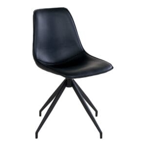 Monaco Dining Chair with Swivel - Black - set of 2 - Black, Wit, Leather, Metal, Steel