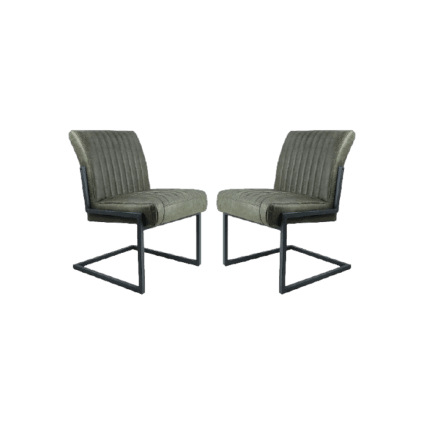 HSM Collection-Eetkamerstoel Texas S/2-55x50x85-Groen/Grijs-Leder/Metaal