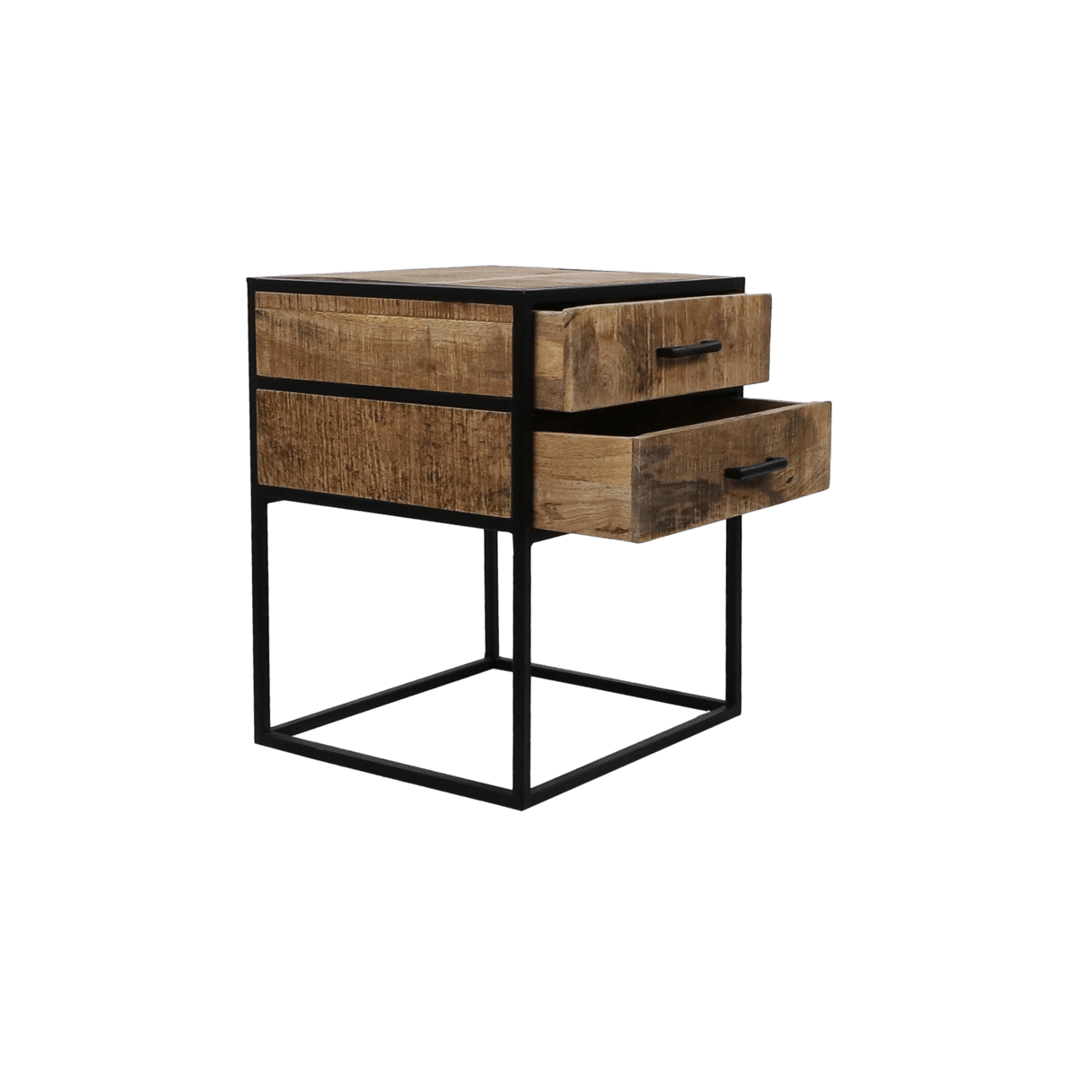 Bedside table 2 drawers - 45x40x55 - Brown/black - Mango wood/Metal