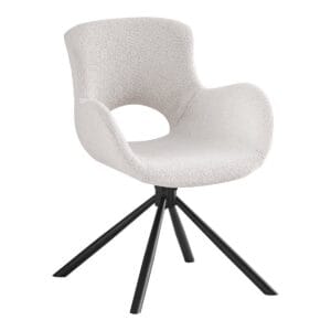 Amorim Dining Chair - Dining Chair, in bouclé off-white with swivel - Set of 2 - Black, Off-white, White, Wit, Metal, Polyester