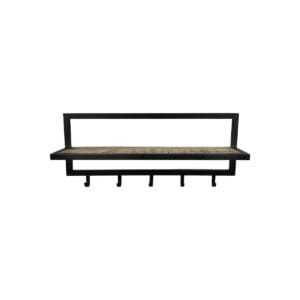 HSM Collection-Wall Coat Rack 5 Hooks With Shelf-66x17x28-Natural/Black-Acacia/Metal - Black, Natural, Wit, Wood, Metal, Wood