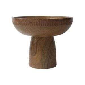 HSM Collection-Fruit Bowl on Foot Sand-Ø25x21-Brown-Teak - Brown, Sand, Teak, Teak