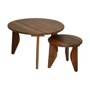 HSM Collection-Round Side Table S/2-Ø40X35/Ø70X45-Natural-Teak - Natural, Teak, Wit, Wood, Natural, Teak, Wood, Solid, Living, Teak