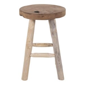 Badia Teak Stool - Brown, Teak, Wit, Wood, Teak, Wood, Teak