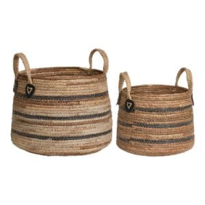 Erba Baskets - Black, Brown, Natural, Wood, Natural, Banana Leaf, Wood