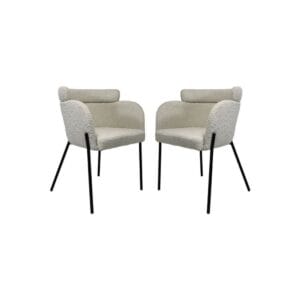 Diningroomchair Luca Set of 2 - 57x60x81 - White/Black - Teddy/bouclé/metal - Black, Red, White, Wit, Soft, Metal, Polyester