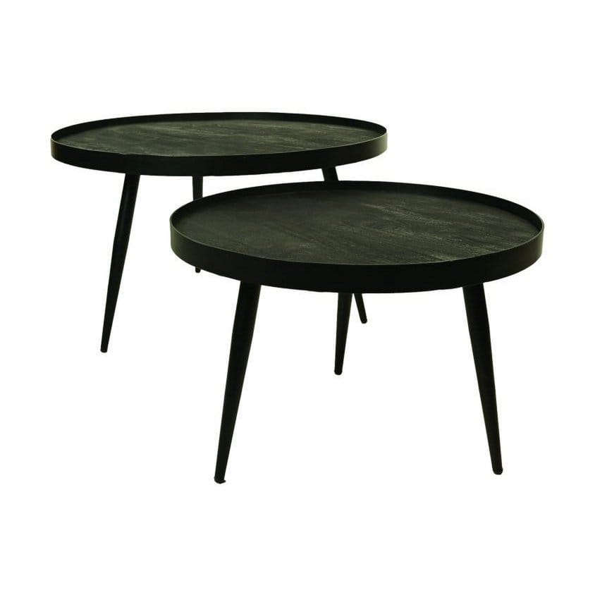 HSM Collection-Round Coffee Table S/2-ø76x44/ø58x40-Black-Mango/Metal