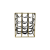 Wine Rack 12 Bottles - 30x32x42 - Antique Gold / Black - Metal / Leather