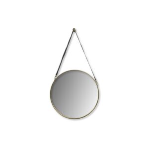 HSM Collection-Round Mirror With Strap-63x3x95-Gold/Black-Metal/Artificial Leather - Black, Gold, Wit, Gold, Leather, Metal, Bed, Living