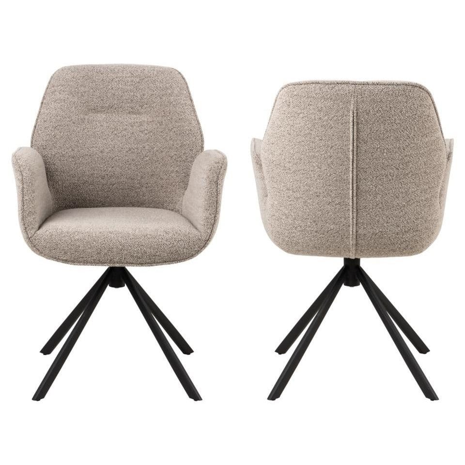 HSM Collection-Dining room chair Nora + Armrest-90x62x61-Sand/Black-Fabric/Metal