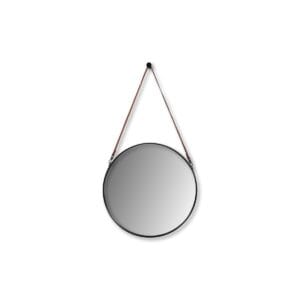 HSM Collection-Round Mirror With Strap-63x3x95-Black/Brown-Metal/Artificial Leather - Black, Brown, Wit, Leather, Metal, Bed, Living