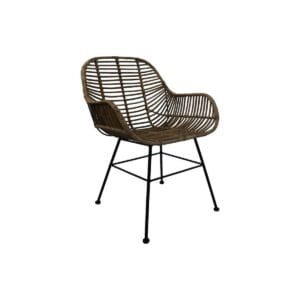HSM Collection-Dining room chair Wendi Rattan S/2-59x63x83-Natural/gray/black-Rattan/kobo/metal - Metal, Rattan, Steel