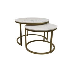 Coffee Table Ronin Set of 2 - ø70x47/ø55x41 cm - White/Gold -  Marble/metal - Gold, White, Wit, Medium, Gold, Marble, Metal
