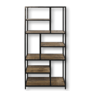 HSM Collection-Open Shelf Cabinet Levels-80x38x180-Natural/Black-Mango/Metal